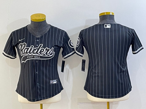 Women's Las Vegas Raiders Black With Patch Cool Base Stitched Baseball Jersey(Run Small)